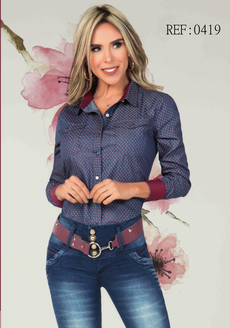 Women's Blouse Spring Fashion Long Sleeve Shirt and Buttons and Front Pockets