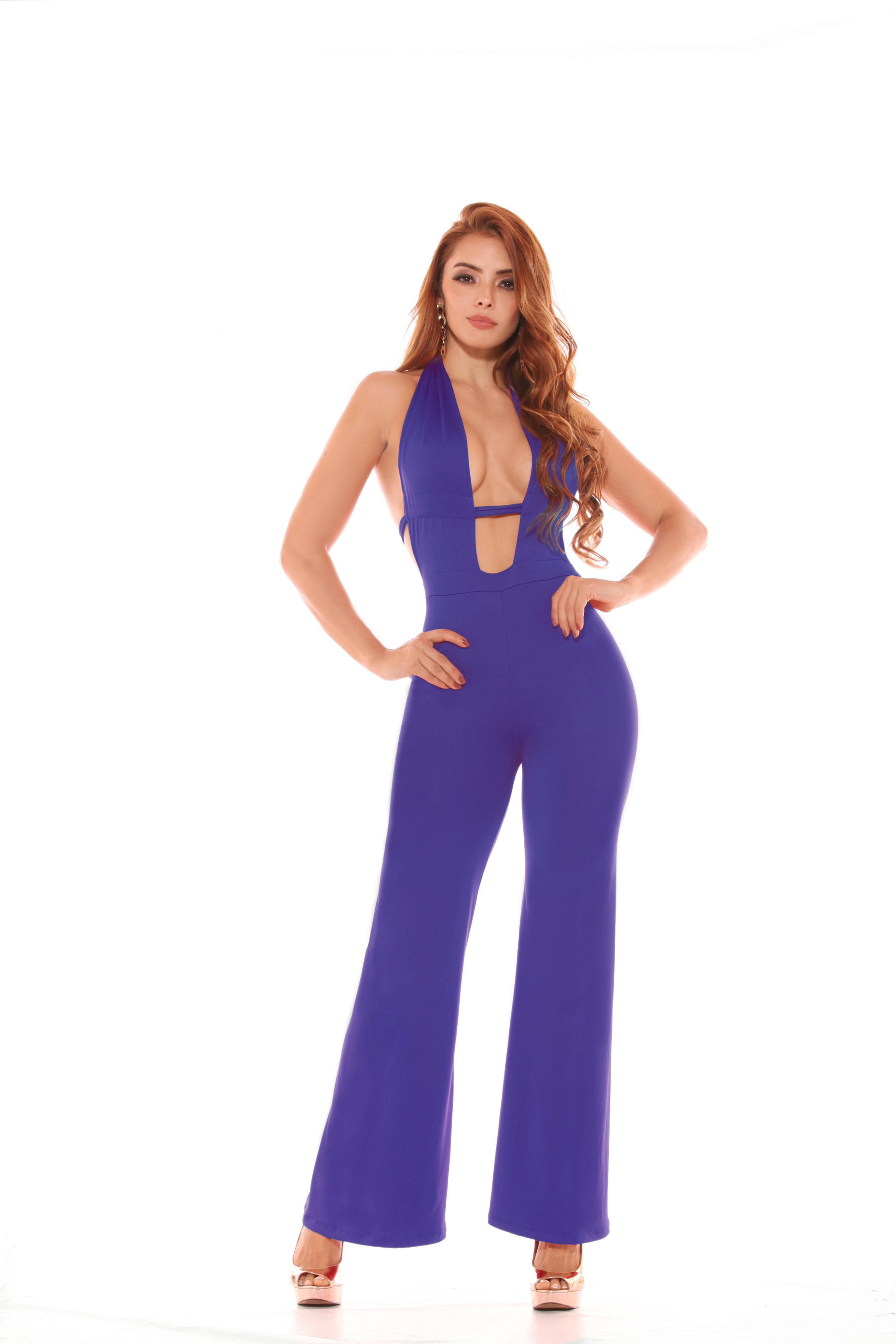 Colombian Super Sexy Bodysuit with Open Back, deep neckline and bow on the back. Wide Boots