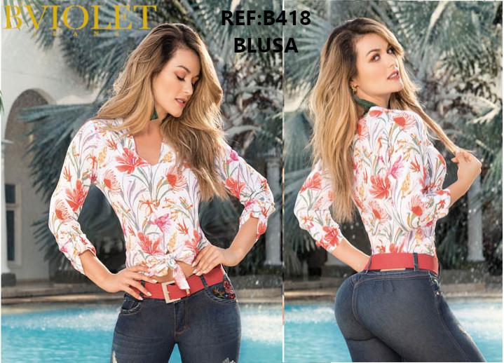 Colombian blouse for women with Floral print and Long sleeves