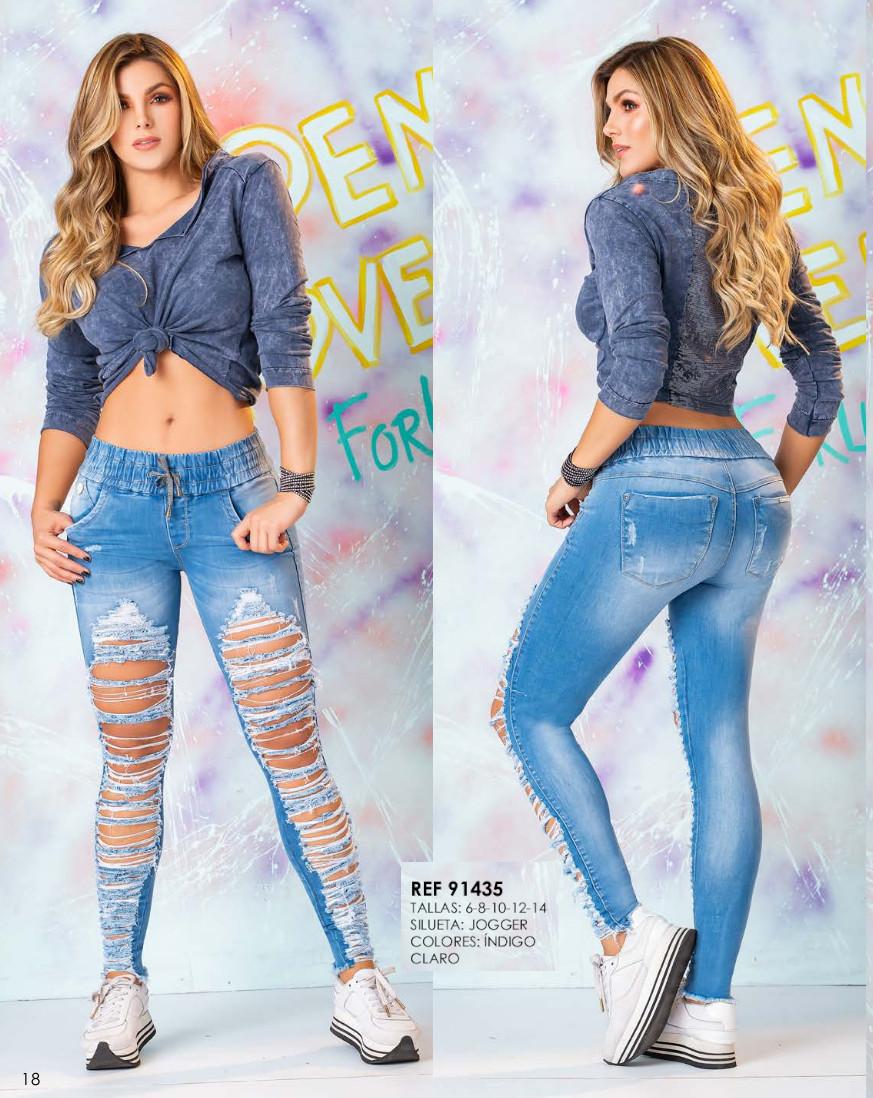 Colombian Jeans Jogger Styles with Pockets, Raised Waist and Wide Destroyer on the front of the legs