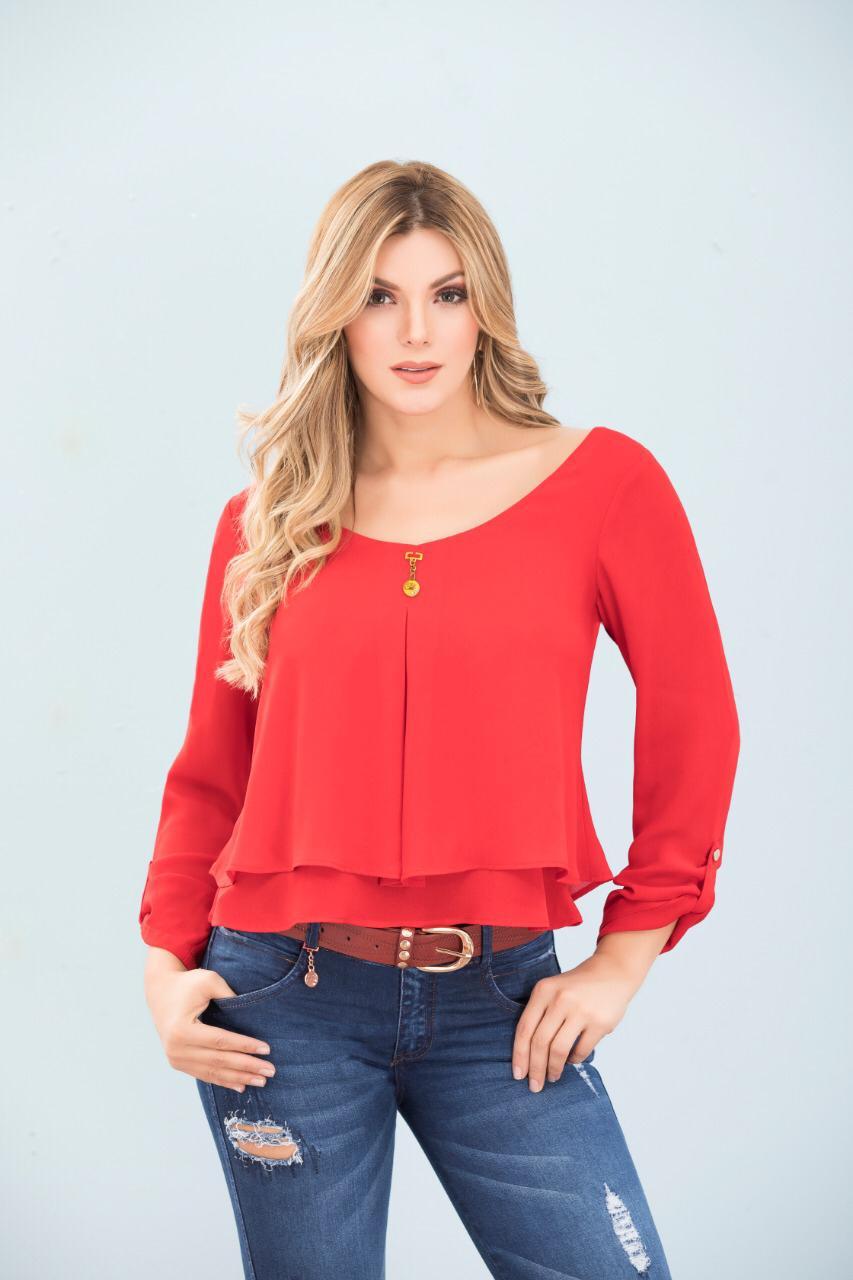 Colombian Long Sleeve Blouse with Red Boleros