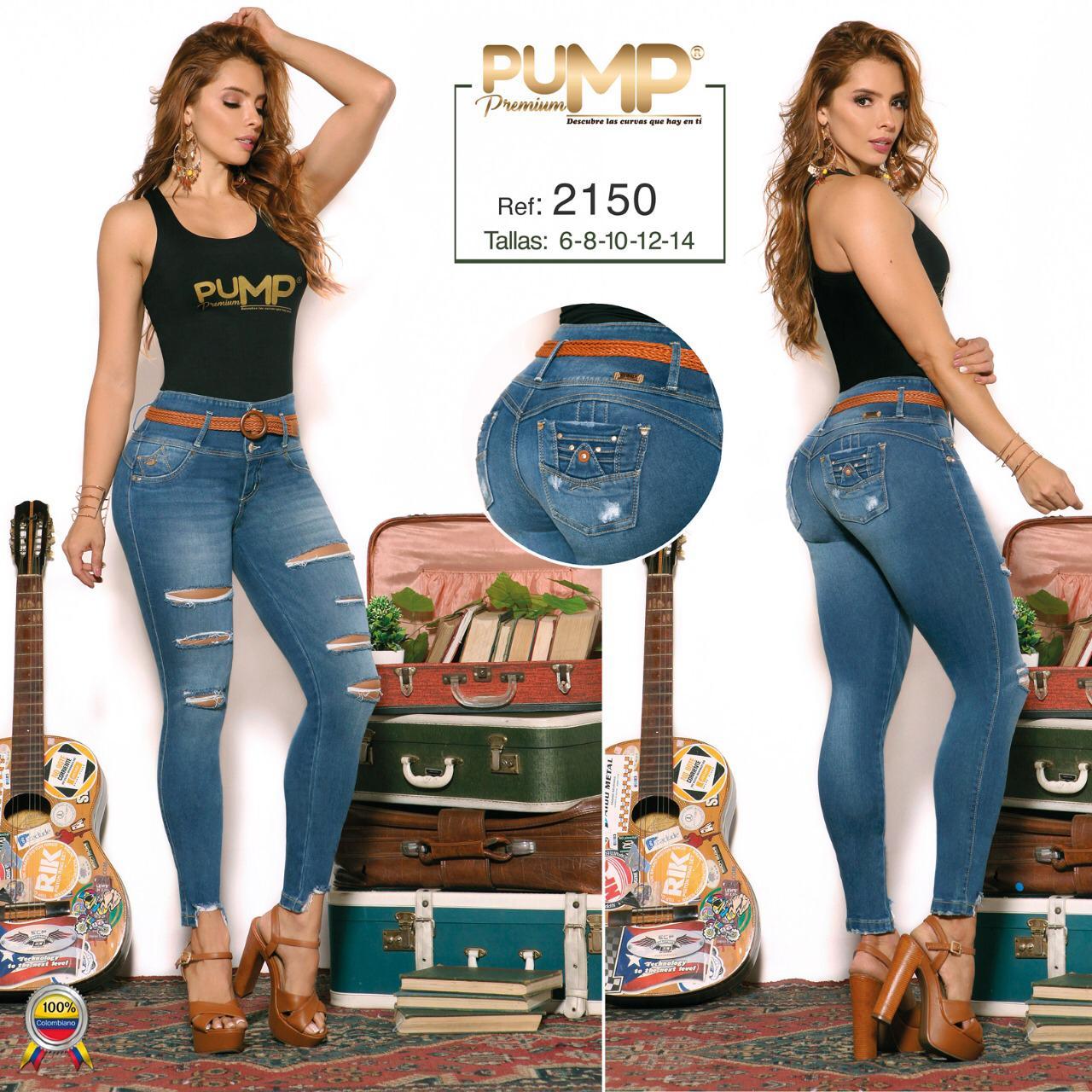 Colombian Push Up jeans with back pockets with 3 button waistband and decorated destroyer