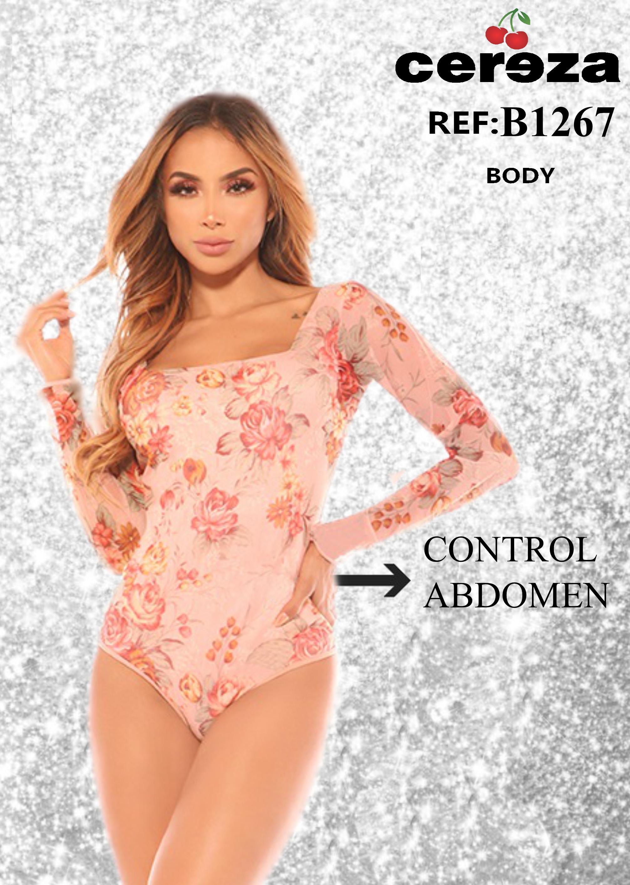 Body Reducer CEREZA with long sleeves and floral print