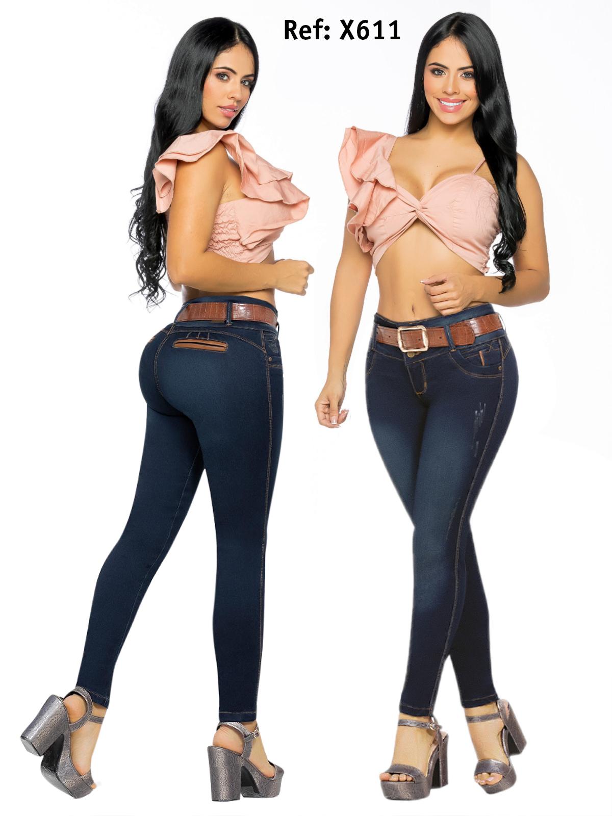 Fashionable Colombian Push Up Jeans with Decorative Wear