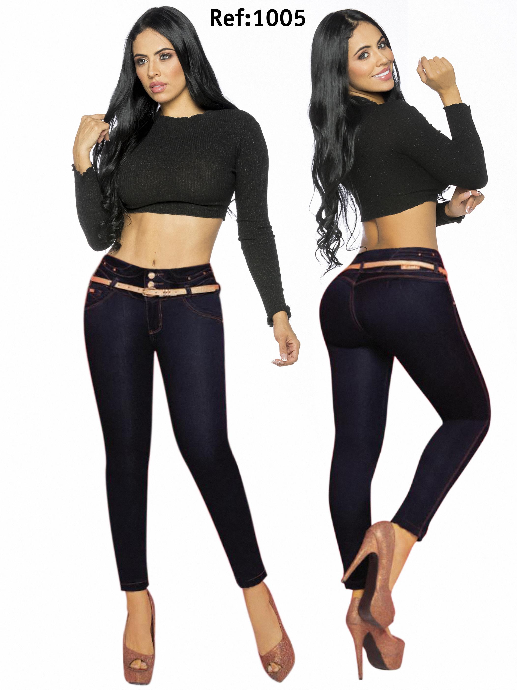 Colombian Jean Peach Leather with high and decorated waistband, belt included