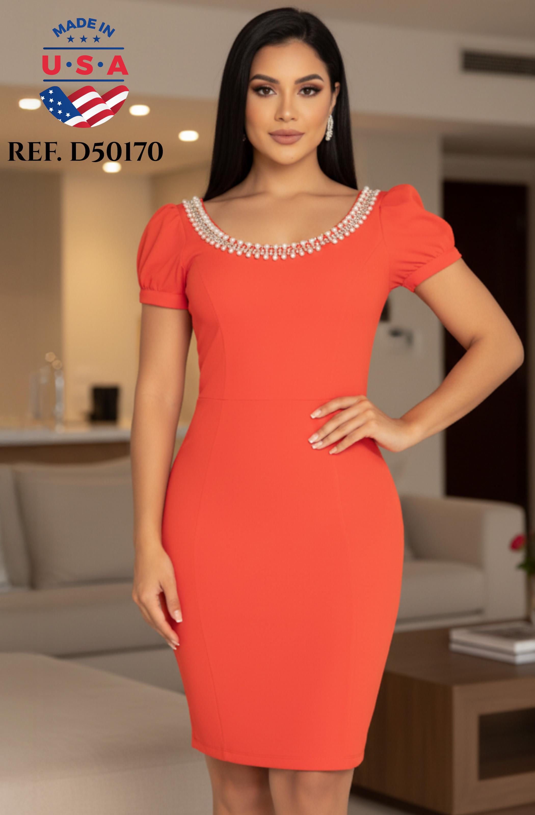 Short Party Dress, With Round Neck And Decorated.