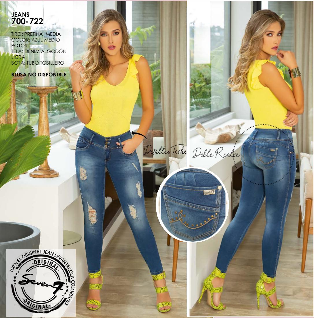 Jean Vaquero Colombiano de Moda, Con Bota Entibada y Pretina Mediana, Diseño Exclusivo con Rotos y Doble Realce de Gluteos Jean Vaquero Colombiano de Moda, Con Bota Entibada y Pretina Mediana, Diseño Exclusivo con Rotos y Doble Realce de Gluteos