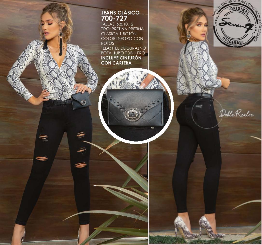 Vaquero De Dama En Color Negro, tiro largo Pretina Clásica con Bolsillos Traseros y rotos en el Frente Vaquero De Dama En Color Negro, tiro largo Pretina Clásica con Bolsillos Traseros y rotos en el Frente
