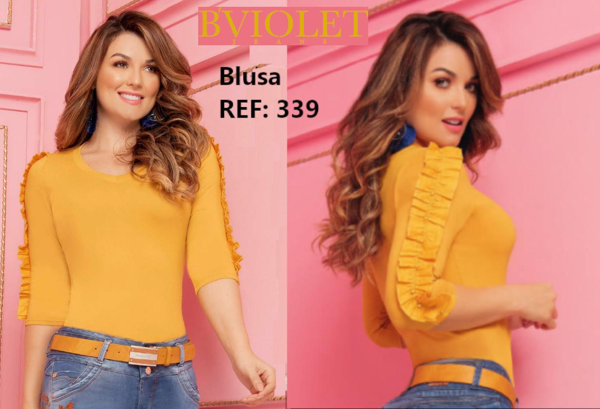 Blusa Colombiana, Diseño ajustado al cuerpo Color Mostaza mangas hasta el antebrazo