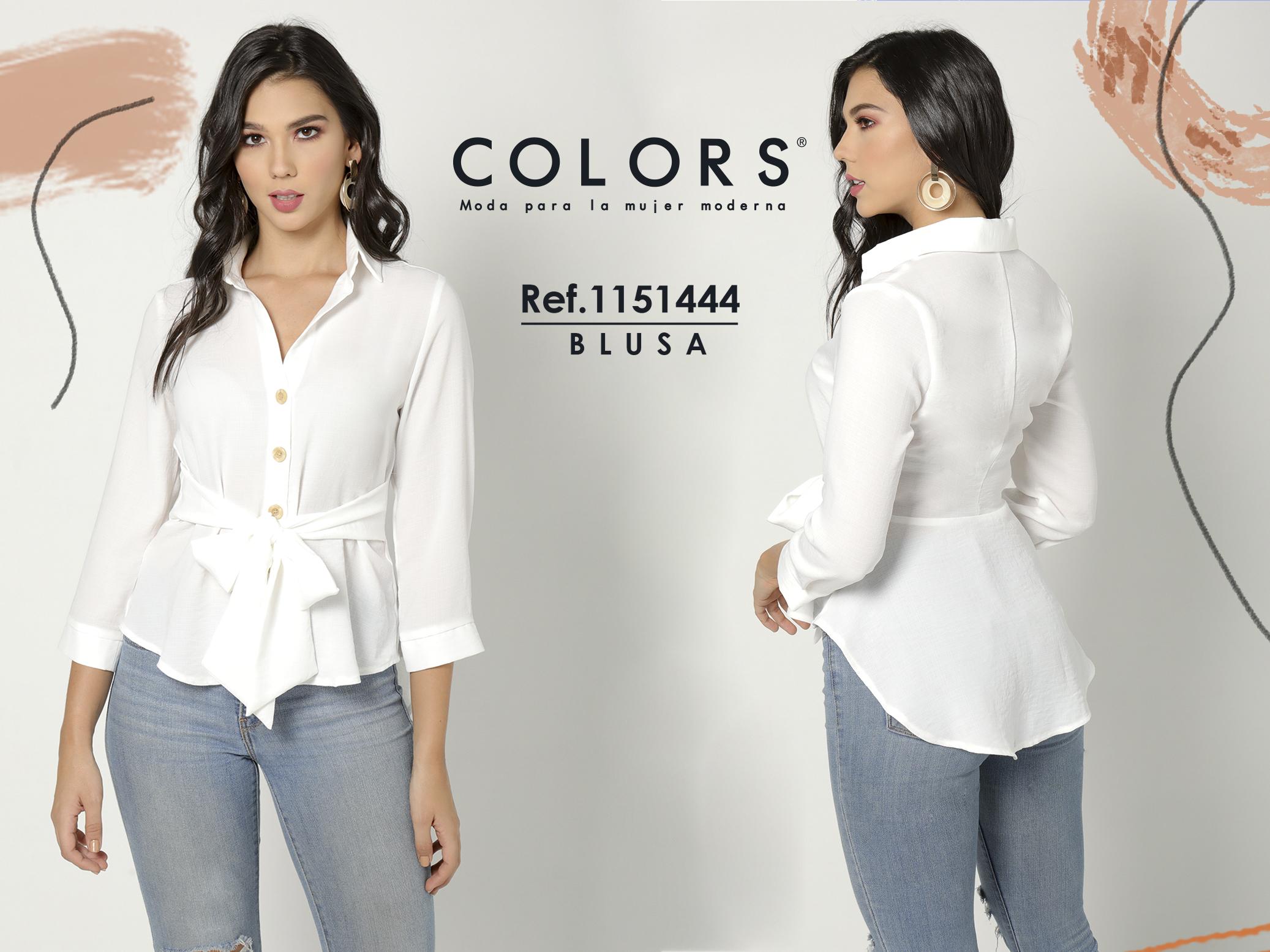 Comprar Camisa para dama manga larga color blanco con botones frontales y hermoso lazo decorativo