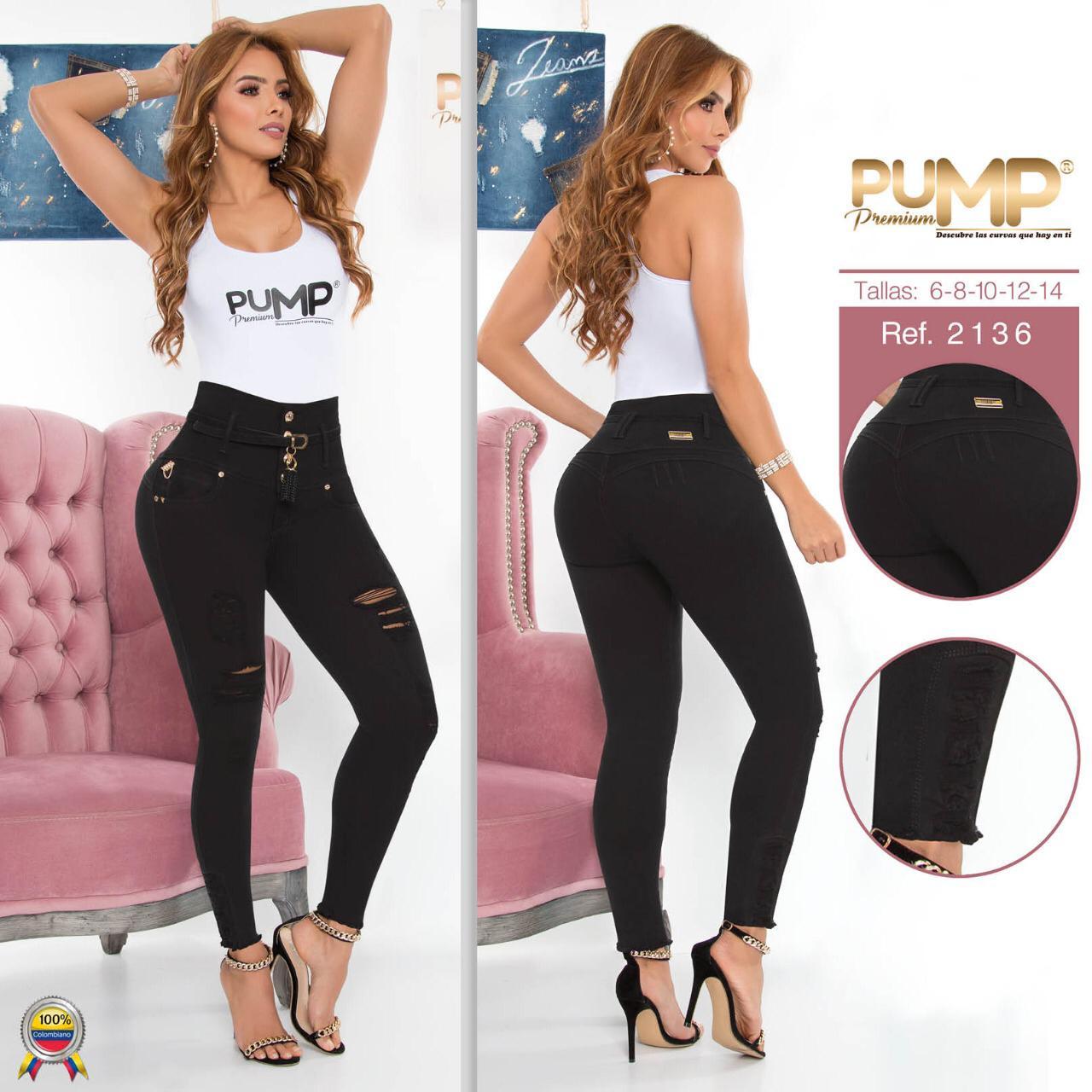 Comprar Pantalón Dama Jean Colombiano Color Negro Pretina control de cintura y efecto destroyer en frente y online