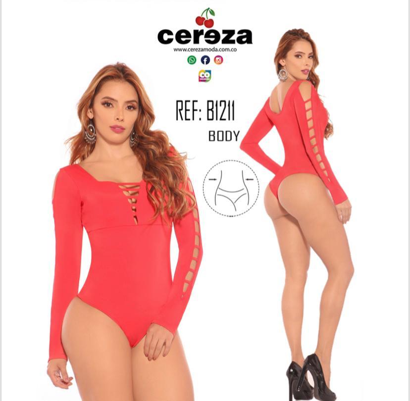 Comprar Body Colombiano Reductor, Mangas Largas y con Diseño de Agujeros, Color Rojo , Marca CEREZA
