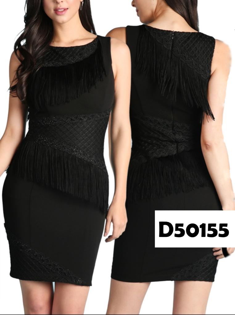 Vestido Corto de Fiesta Americano Sin Mangas Decorado con Flecos Vestido Corto de Fiesta Americano Sin Mangas Decorado con Flecos