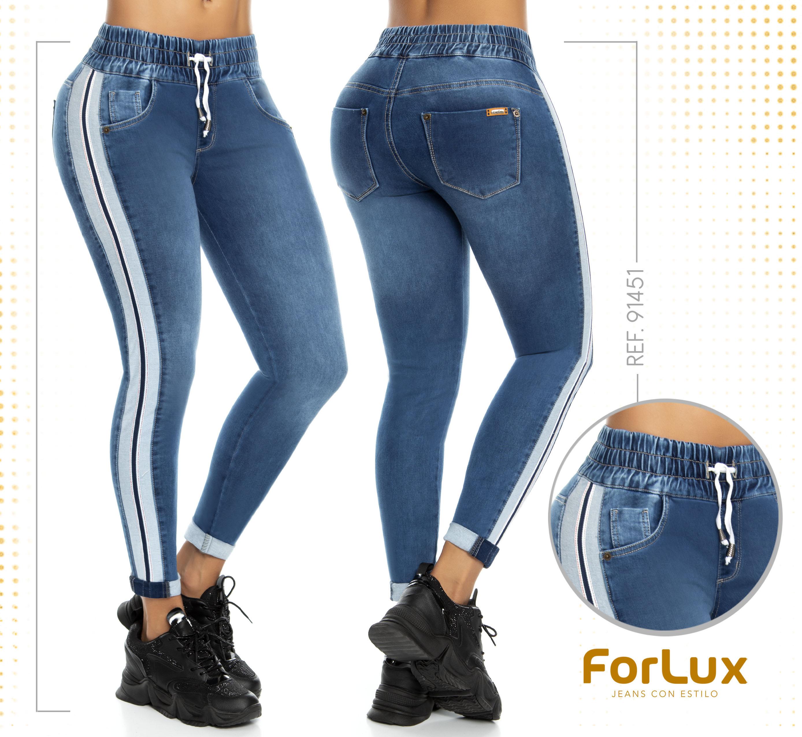 Comprar Pantalón de Dama Hecho en Colombia. Con Ajuste en La Cintura y Estilo Jogger con Apliques Laterales de Moda Color Azul Medio.