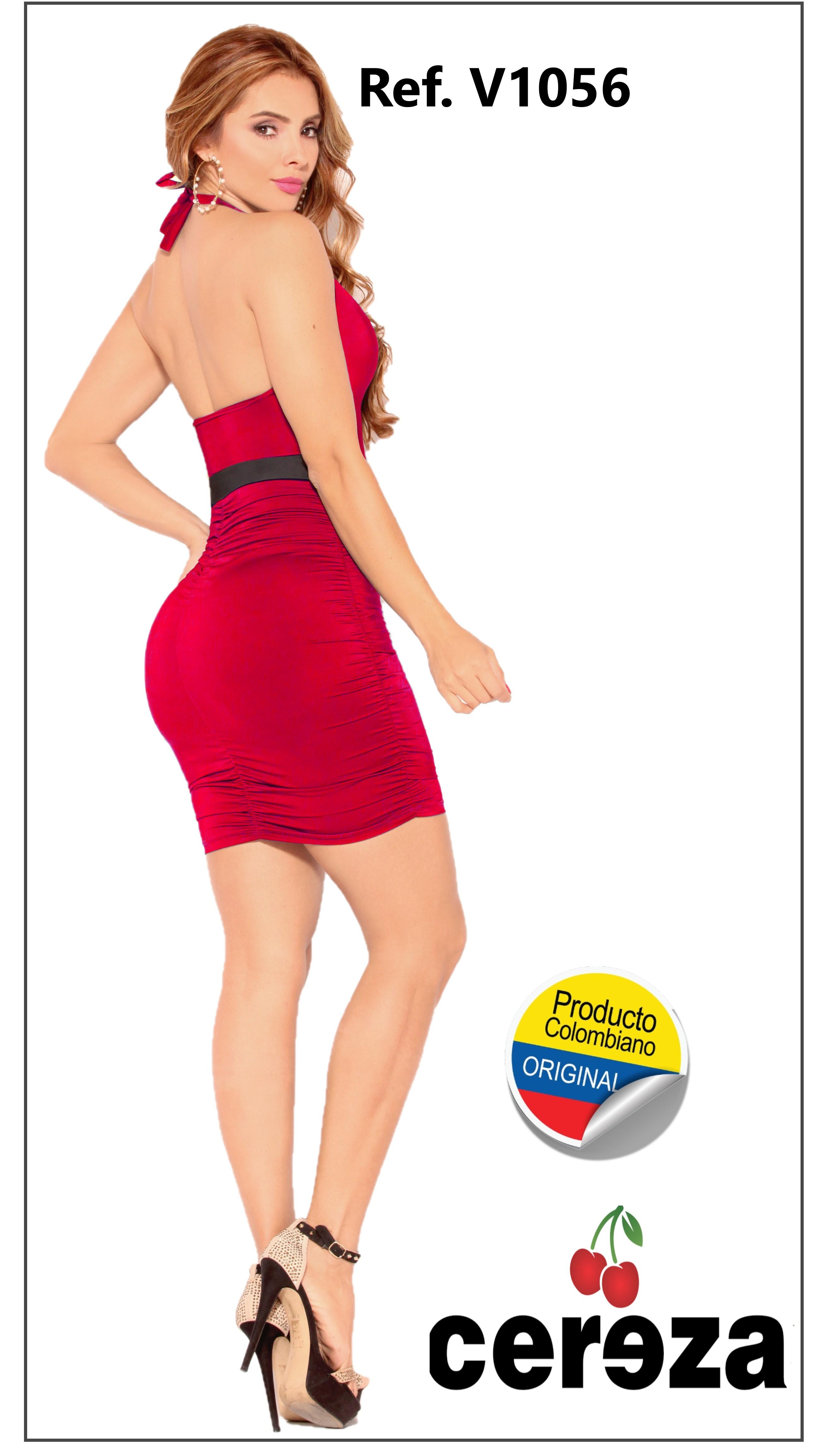 Comprar Vestido Colombiano Corto de Moda color Rojo con Escote y Espalda Descubierta 