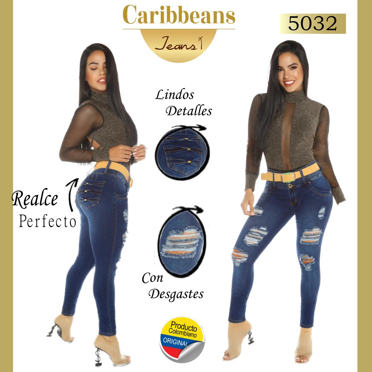 Vaquero dama azul sin bolsillos con realce levantacola Colombiano
