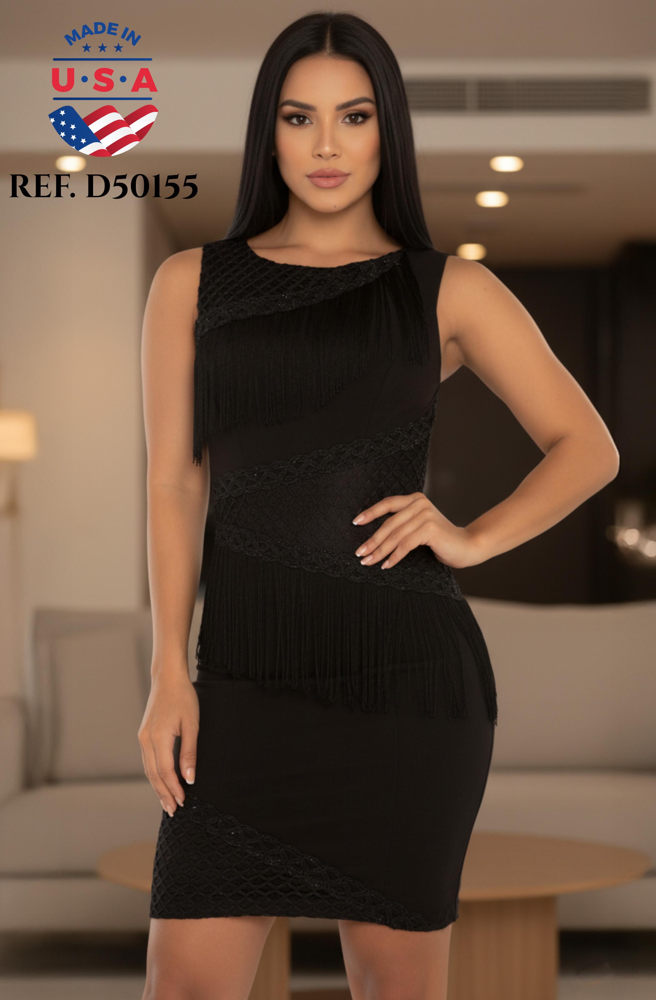 Comprar Vestido Corto de Fiesta Americano Sin Mangas Decorado con Flecos