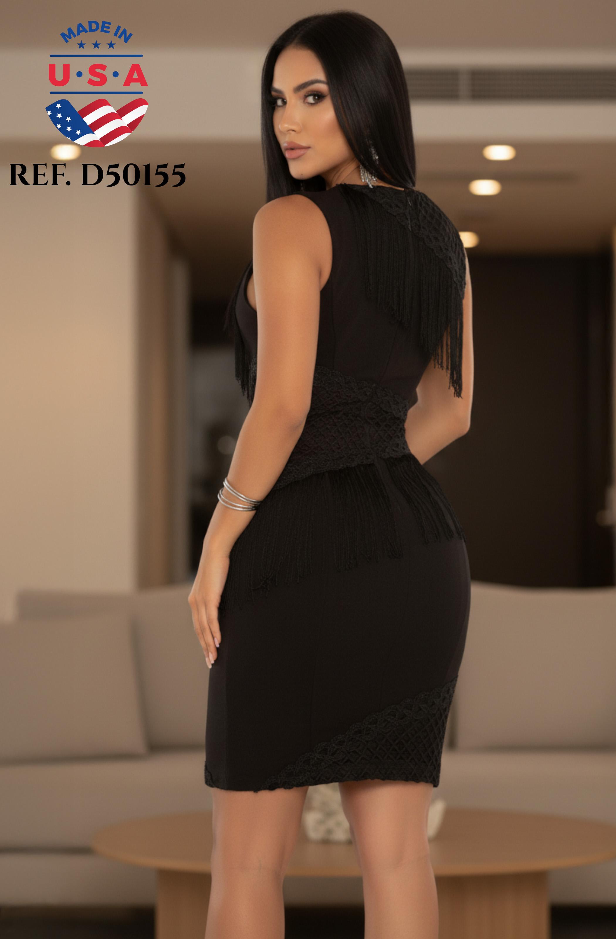 Comprar Vestido Corto de Fiesta Americano Sin Mangas Decorado con Flecos