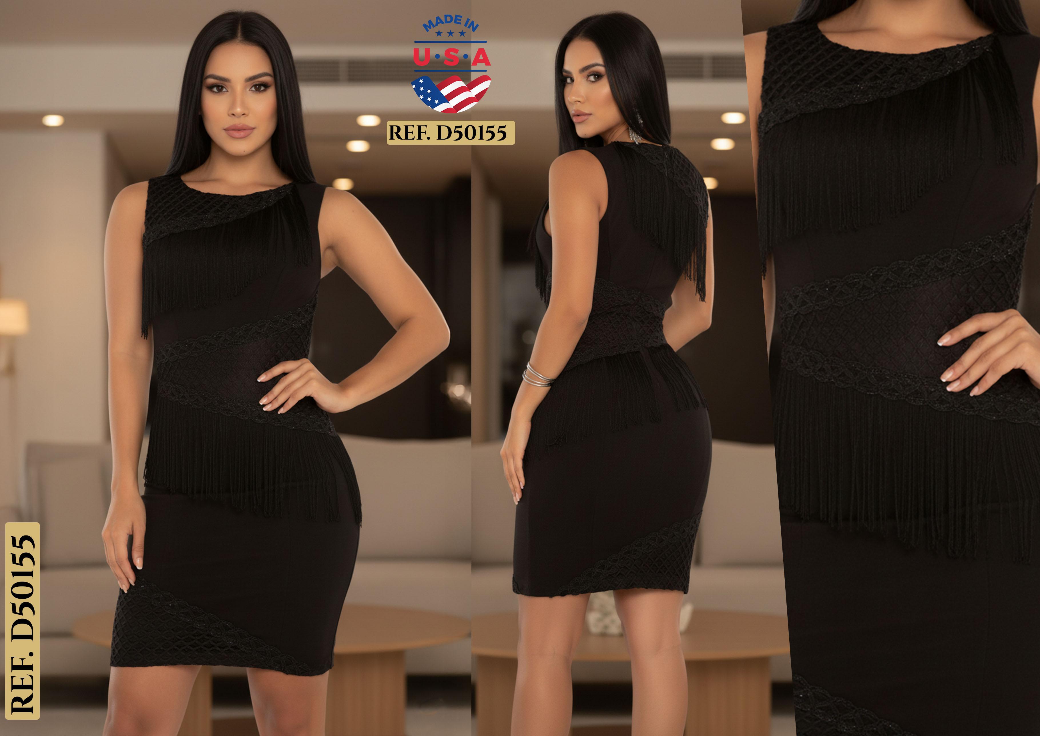 Comprar Vestido Corto de Fiesta Americano Sin Mangas Decorado con Flecos