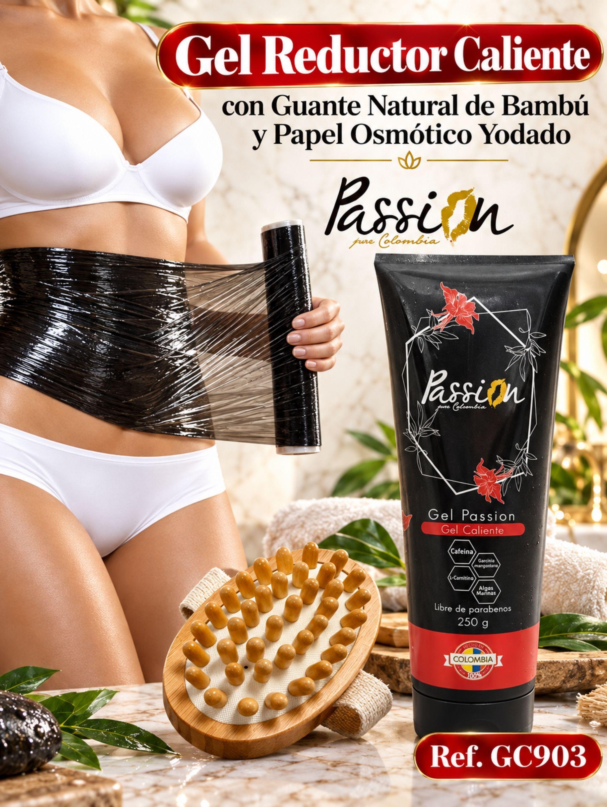 Kit GEL caliente colombiano con GUANTE de bambu y ROLLO osmotico yodado